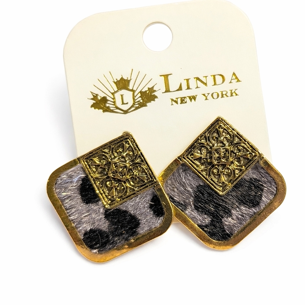 Linda New York Leopard Print Faux Fur Statement Earrings